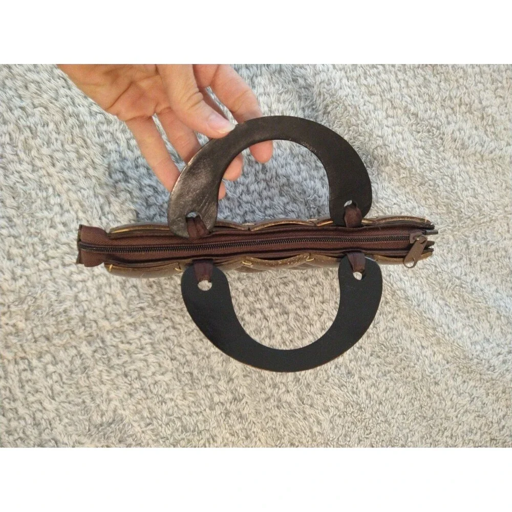 Vintage Y2K wooden clutch brown Small hand  bag